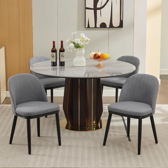 Upholstered Dining Chairs Set of 2,Modern Fabric Kitchen Side Chairs with Thick Cushions and Wood Legs,Comfy Dining Room Chairs with Curved Backrest for Restaurant/Cafe