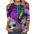 thumbnail image 2 of Feancey Mardi Gras Shirts for Women 3/4 Length Sleeve Carnival Tops Dressy Casual Crew Neck Blouses 2025 Trendy Mask Printed Party T Shirts Multicolor L, 2 of 5