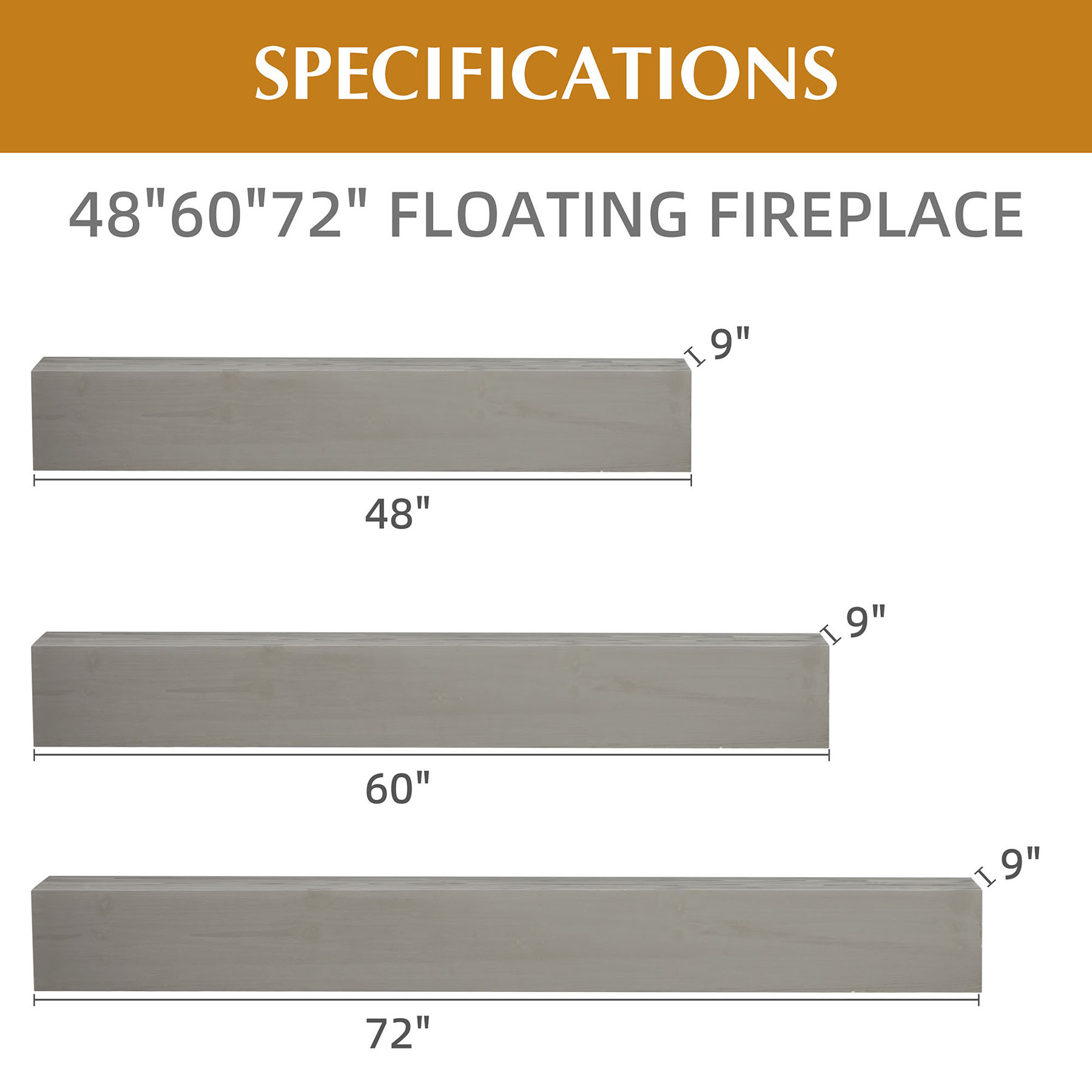 S-HOME 72" Solid Fir Wood Fireplace Mantel Shelf | Wall-Mounted Floating Shelf for Farmhouse & Modern Home Decor