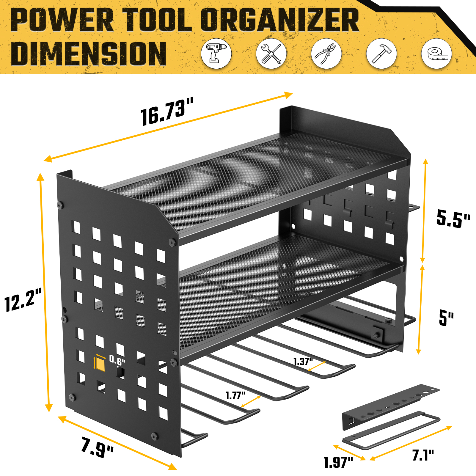 SUNALLY 3-Layer Power Tool Organizer Wall Mount Rack photo 7
