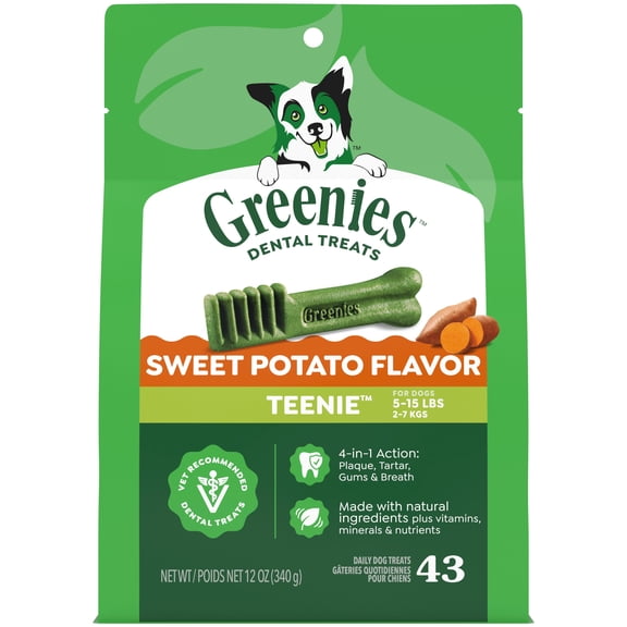 Greenies Teenie Natural Dog Dental Treats, Sweet Potato Flavor, 12 oz Pack (43 Treats)