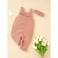thumbnail image 3 of Knit Jumpsuit for Newborns, Baby Girls Sleeveless Straps One-Piece Jumpsuits Long Pants Romper with Headband, 3 of 9