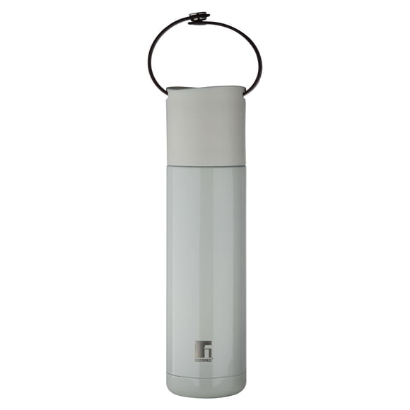 Steel Grey Thermo Steel Bottle Or Flask 500ml | Hot & Cold, Vacuum Insulated - Use In Office, Commute, Sports, Travel | Press Button Lid With Carry Strap