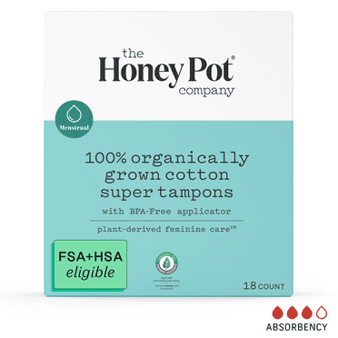 Honey Pot Organic Cotton Core Super, BPA-Free Applicator Tampons - 18ct.