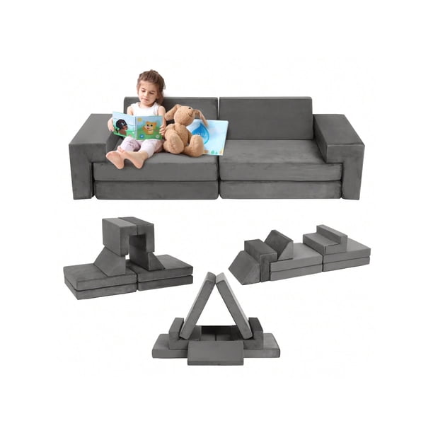 3 - piece para niños pequeños modular foam play couch set: a versatile sofa cama para playing, gaming, y reading (gray/blue)