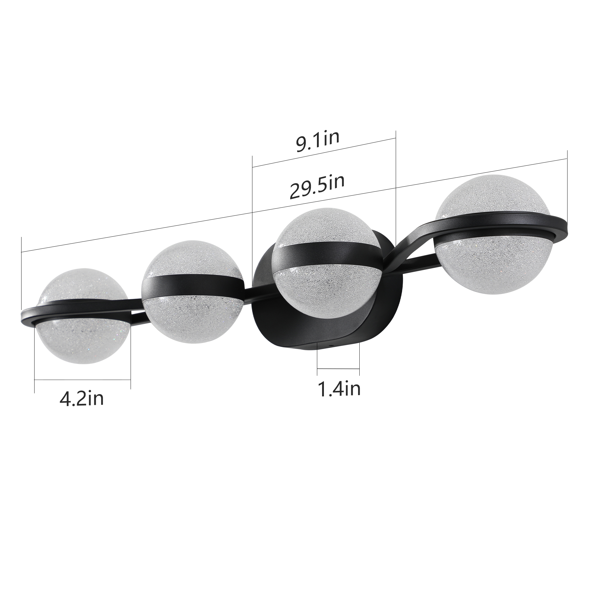 Miniyam Bathroom Vanity Light , Modern Acrylic Wall Lighting Fixtures over Mirror (Black, 4-Light)