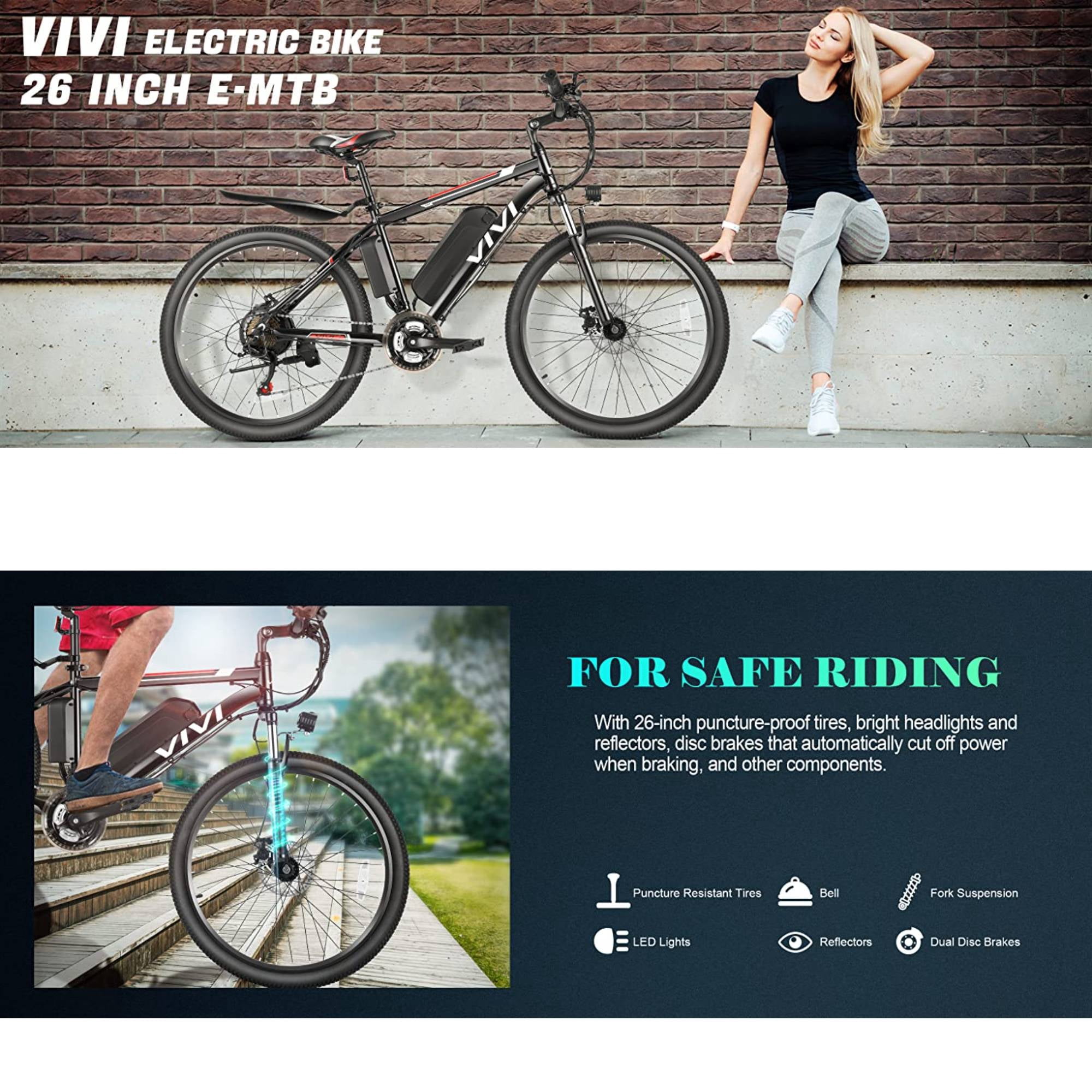 Kruipen inkt Koel VIVI 26" 500W Electric Bike Electric Bicycle with Cruise Control System,  Electric Commuter Bike with Removable 374.4Wh Lithium-Ion Battery Range 50  Miles, 21 Speed Electric Mountain Bike Up to 19MPH - Walmart.com