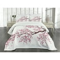 thumbnail image 3 of Ambesonne Japanese Quilted Bedspread Set 3 Pcs, Sakura Branch Blossoms, Queen Size, Pink Dark Brown, 3 of 5