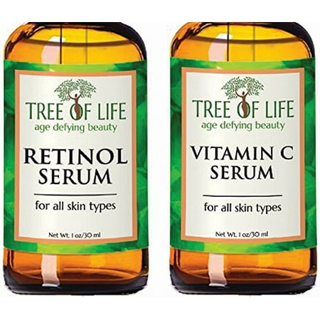 Anti Aging Serum Two-Pack - Highly Natural and Organic Anti Wrinkle Serum - Vitamin C Serum - Retinol Serum - Anti Aging Serums for Daytime and Nighttime (Best Natural Skin Treatment)