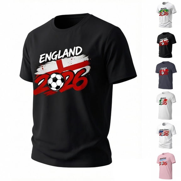 BUWTTED Men's Shirts Short Sleeve 2026 World Football Graphic Print Casual Sports Fan Wear Competition Black Shirt L