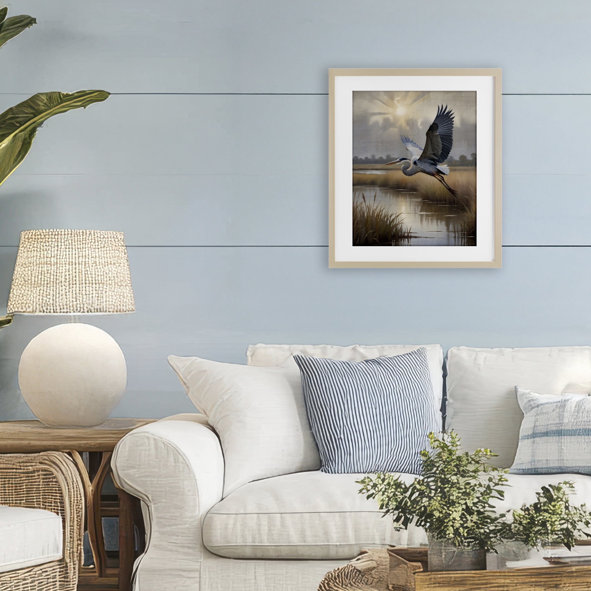 Stupell Industries Heron Flight over Wetlands Birch Framed Print Under Glass, design by Susan Arnot