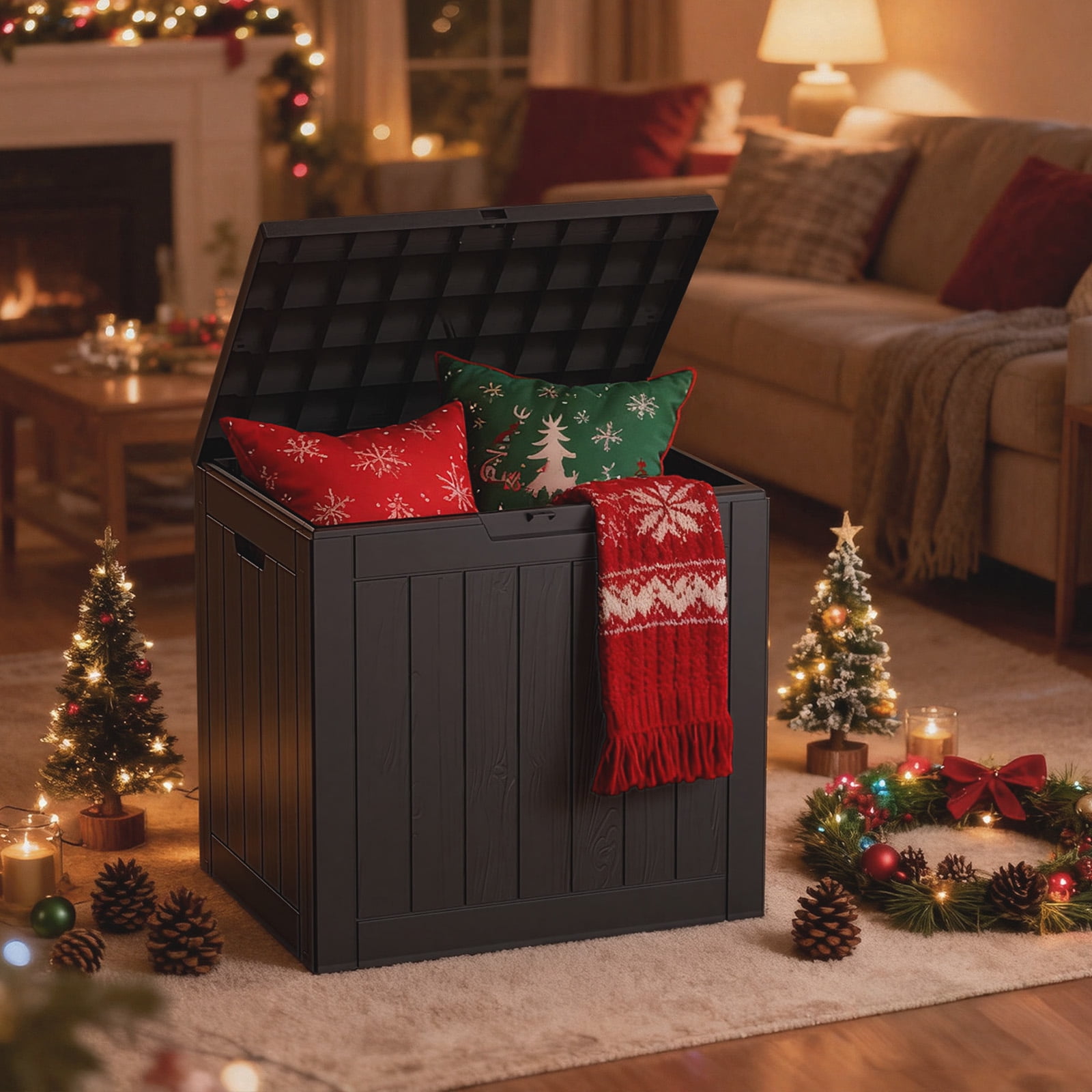 MAYEERTY 30 Gallon Outdoor Deck Box, Large Capacity Storage Box for Patio Furniture Cushions, Pillow with Wheels, Black