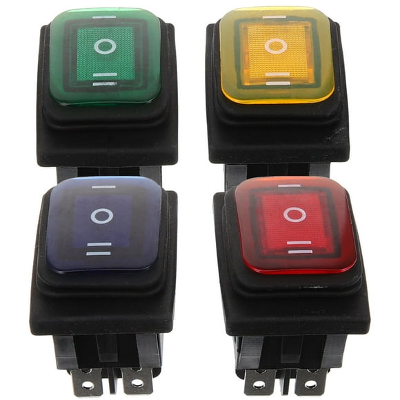 4Pcs Rocker Toggle Switch On-Off-On 6 12V DC Car Boat Automobiles Waterproof LED Latching Switches (Blue, Red, Green, Yellow Lights)