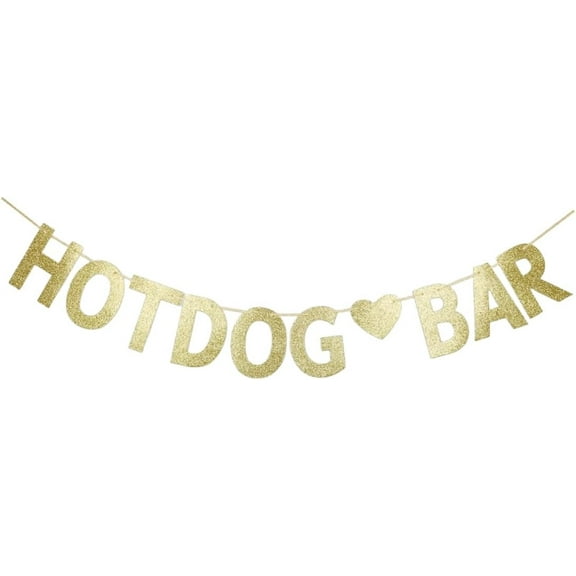 Hotdog Bar Banner, Gold Glitter Hotdog Themed Party Sign, Fiesta/Birthday/Food/Home Party Supplies