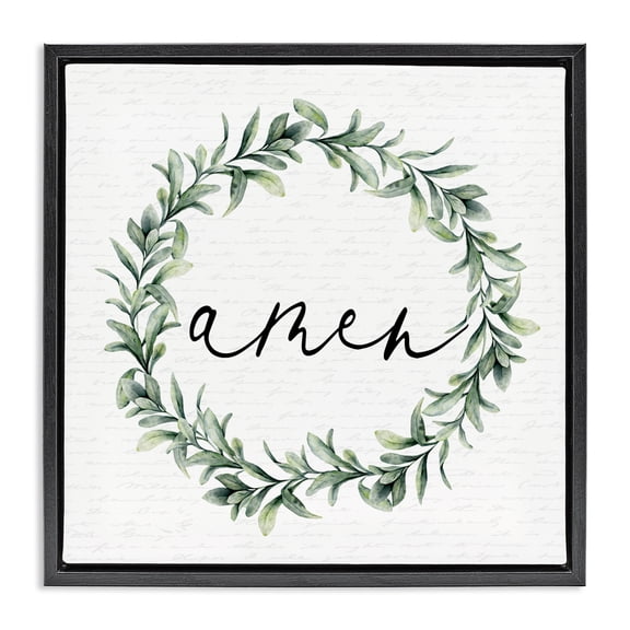 Amen Botanical Wreath & Script Black Framed Floater Canvas Wall Art, design by Lettered and Lined