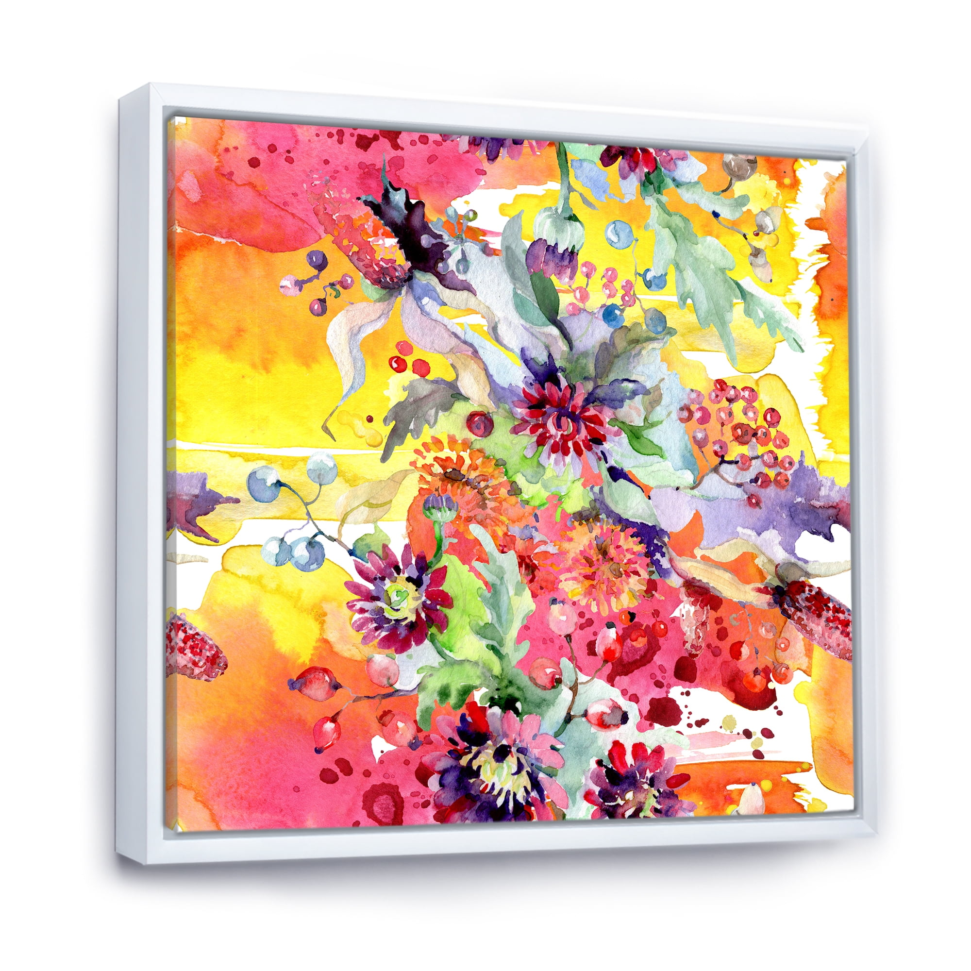 Designart 'Wildflowers and Vibrant Wild Spring Leaves' Modern Framed Canvas Wall Art Print