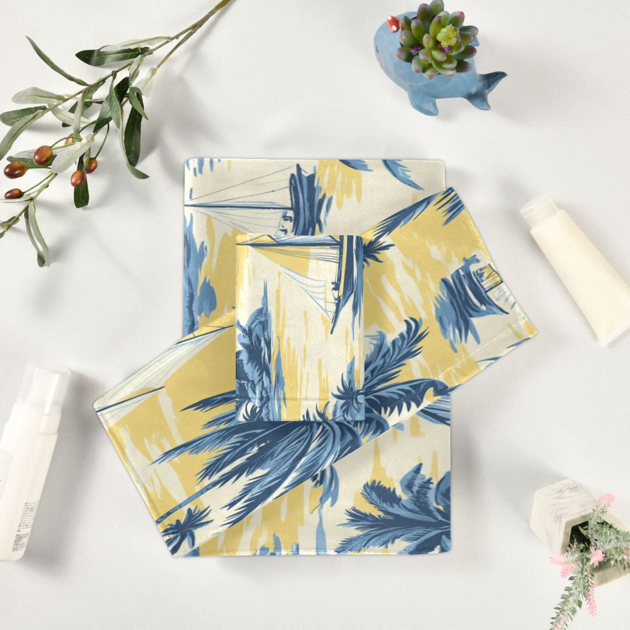 BZSMCE 3piece Bath Towel Sets Hand Bath Towels Fashion Nautical Bliss in Blue and Yellow Printed Towel Sets