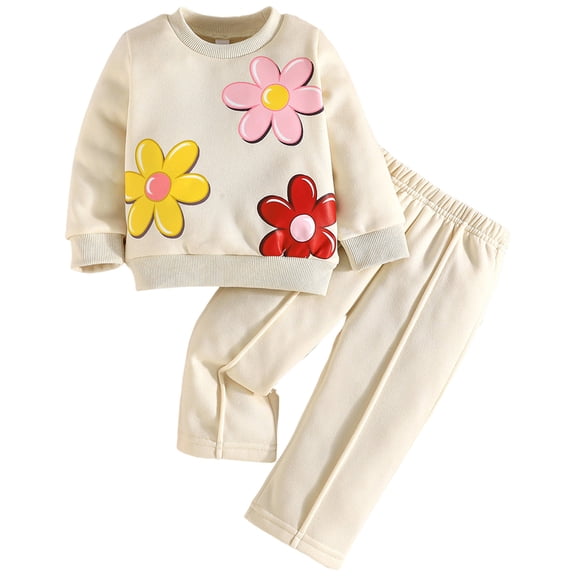 Ulanda Toddler Baby Girl Clothes Girls Outfits Fall/Winter Sweatsuit Cute Sweatshirts Jogger Pants Girl Clothing Sets (Beige, 2-3 Years)