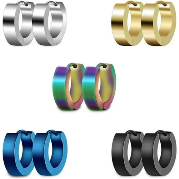 Earrings Bradem Stainless Mens Womens Hoop Earrings Piercings 5 Pairs Fashion Cool Men's Hoop Earrings Casual Jewelry, Lady Earrings , White 10 Earrings, One Size