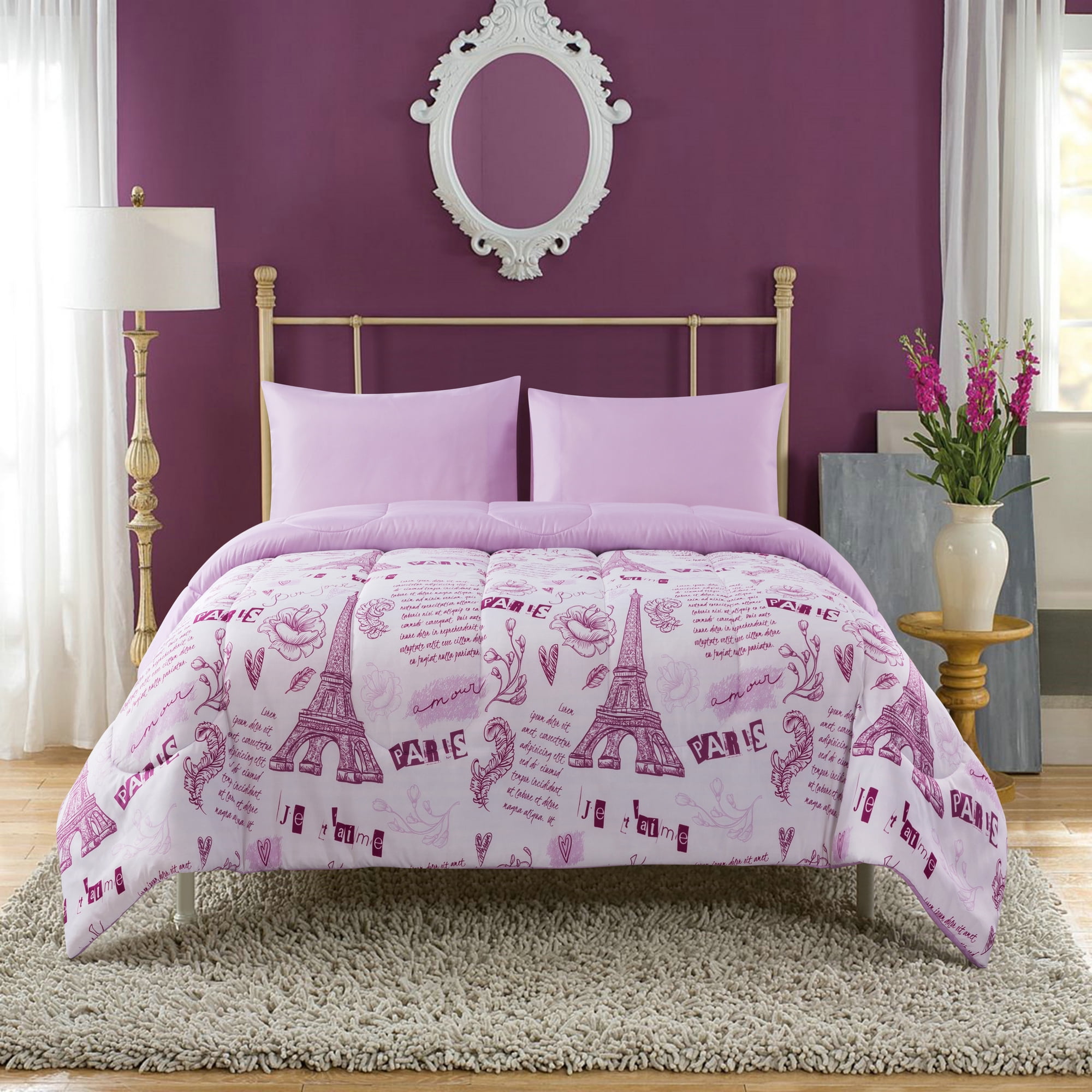 Paris Dream Pink 4-Piece Twinxl Mini Bed-In-Bag Set - Walmart.com ...