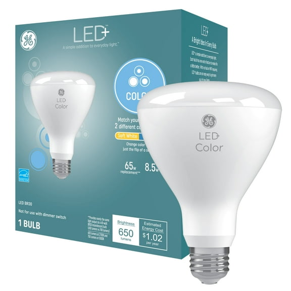 GE LED Color Changing LED Light Bulb, Soft White & Daylight Colors, BR30 Indoor Floodlight, 8.5 Watts