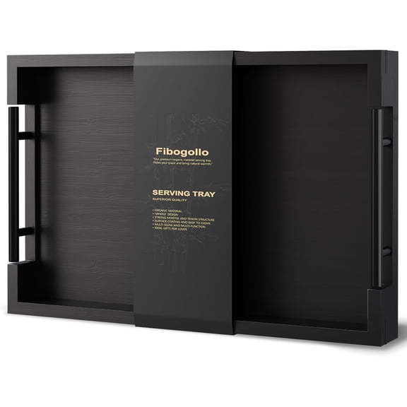 Bamboo Serving Tray with Metal Handles,15x10in Ottoman Decorative Trays Platter for Coffee Table,Living Room,Bar,Party,Medium(Black)