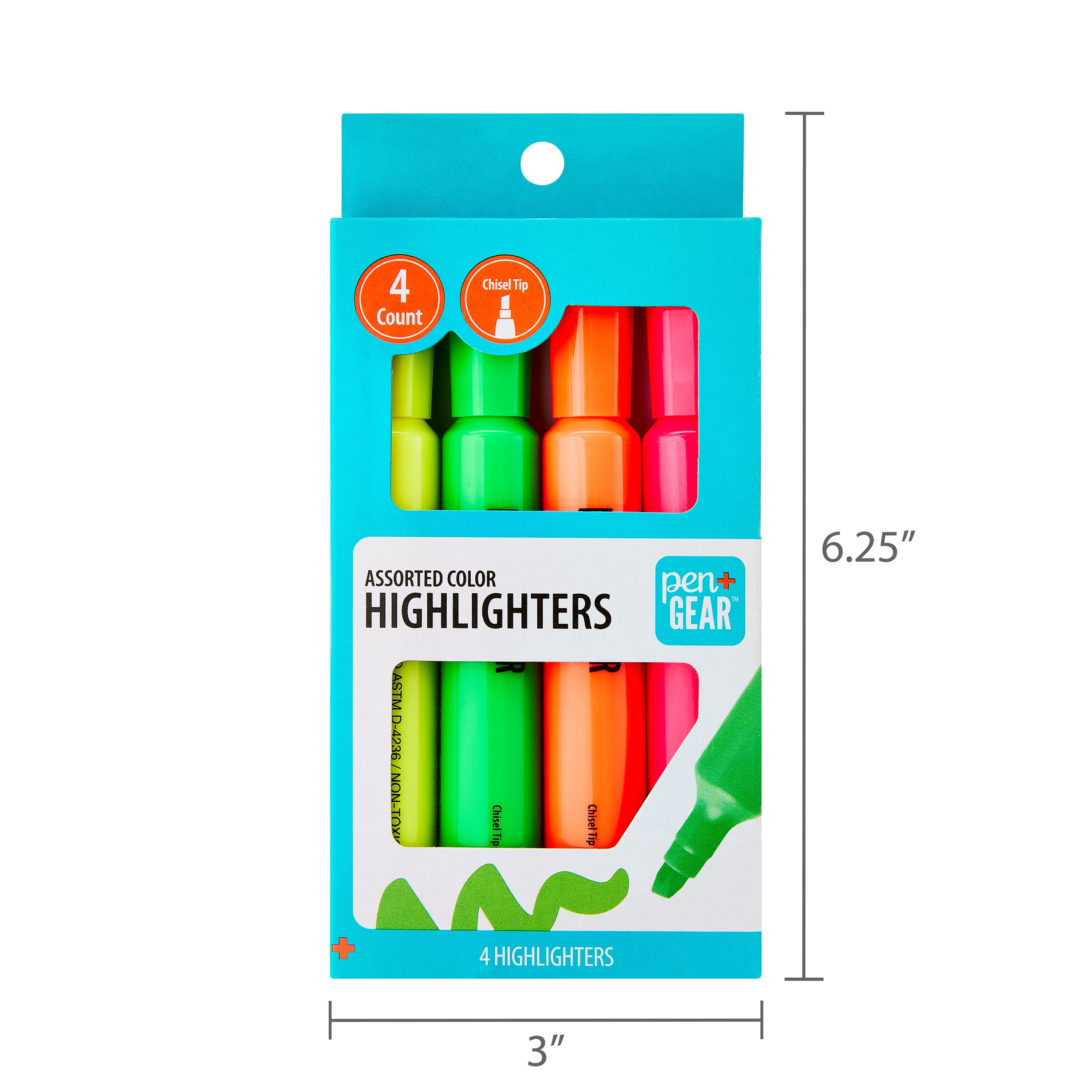 Pen+Gear Jumbo Tank Style Highlighters, Chisel Tip, Assorted Color, 4 Count