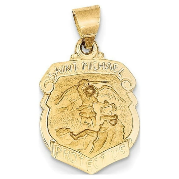 14k Yellow Gold Polished and Satin St. Michael Badge Medal Pendant