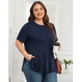 thumbnail image 4 of Daystry Womens Short Sleeve Casual Loose Fit Flare Swing Tunic Tops Round Neck Jersey Plit Side T-Shirt Plus Size Navy Blue 5XL, 4 of 9