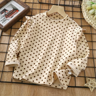Cethrio Long Sleeve Tops for Girls, Casual Printed Crew Neck Pullover Clothes Beige Size 1-3 T