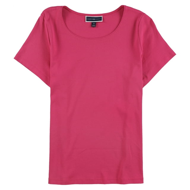 Karen Scott Womens Solid Basic T-Shirt, Pink, Plus Size, 2X
