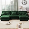 thumbnail image 4 of FFH Cloud Sofa Sectional, 133.8" Oversized 3 Seater Sofa for Living Room, Modern U Shaped Sofa with Deep Seat (Chenille Dark Green, 3 Seater with 2 Ottomans), 4 of 11