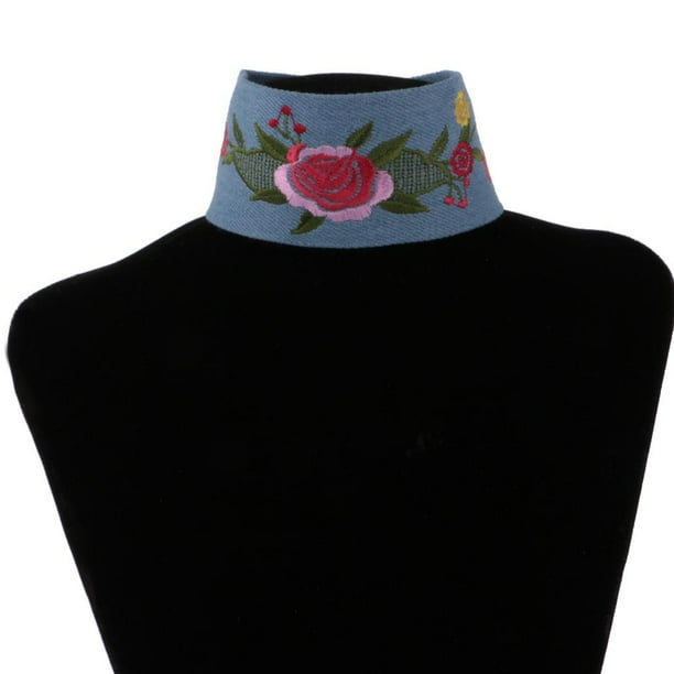 Retro rojo Folwer Gargantilla Gótico Collar Mujer Joyería Azul
