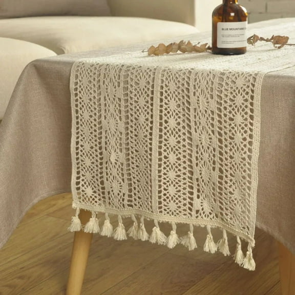 Boho Beige Table Runners Vintage Farmhouse Bohemian Crochet Macrame With Tassels Covers for Wedding Party Baby Shower Decoration
