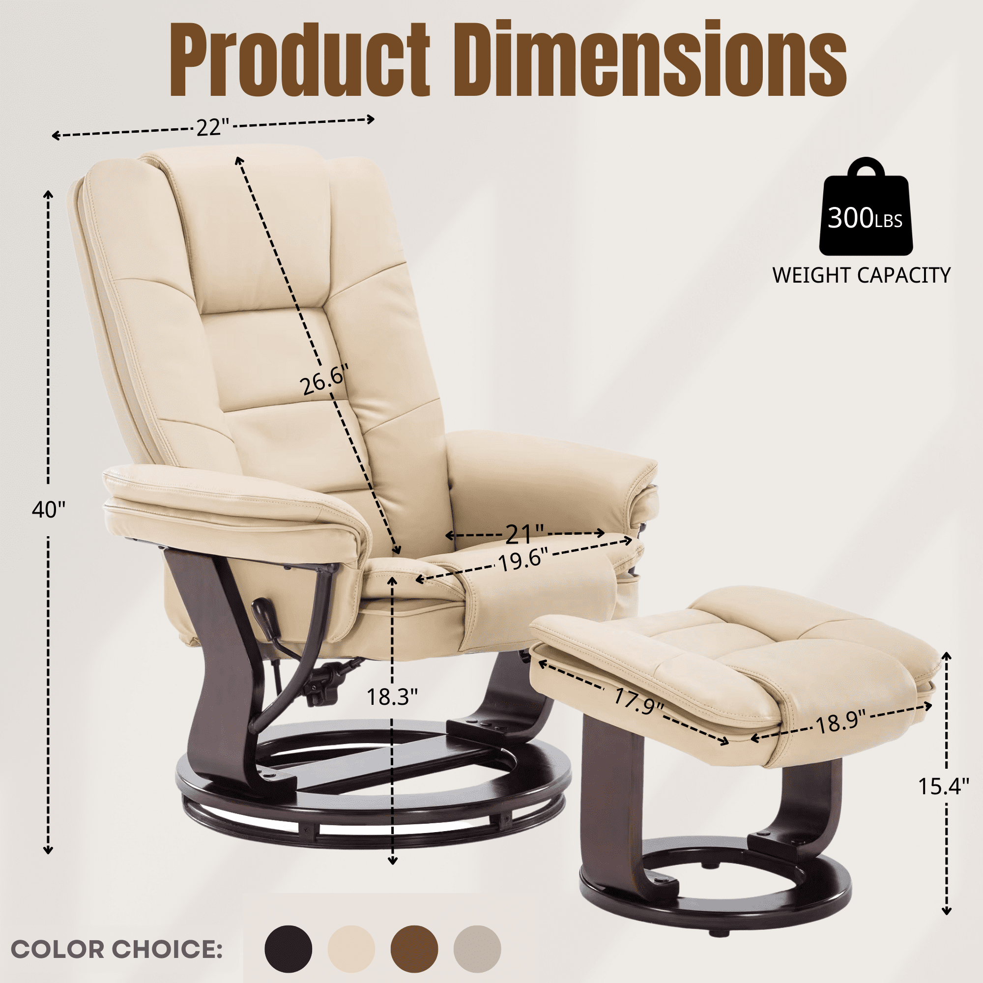 32'' Wide Manual Swivel Standard Recliner with Ottoman,Faux Leather,Beige