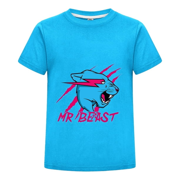 Playera MrBeast Niño Niña Casual Moda Verano Pantera Azul Ropa Infantil Algodón Cómoda Regalo Estampado Estilo Juvenil Fans