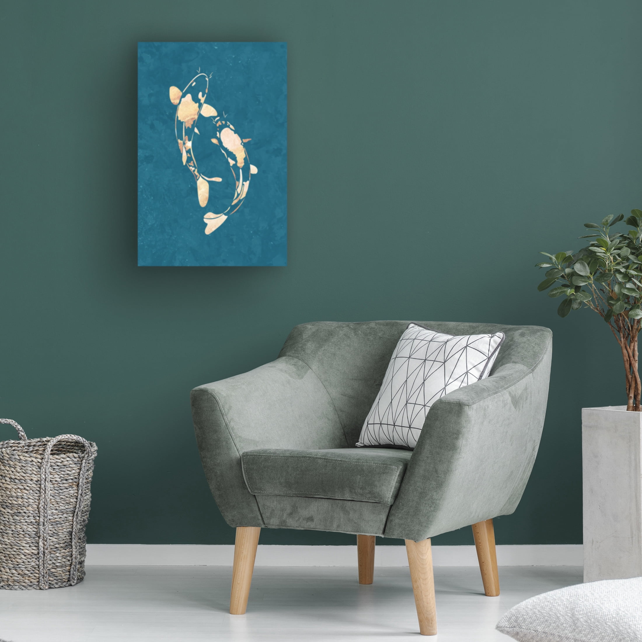 Trademark Fine Art Sarah Manovski  Gold Green Koi Fish Canvas Wall Art