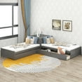 thumbnail image 2 of Twin Size Platform Bed with Trundle and Drawers, L-Shaped Corner Bed Frame for Kids Teens Adults, Wood Daybed with Storage Desk for 3 People, 3 Beds in One for Kids Teens Bedroom Furniture White, 2 of 7