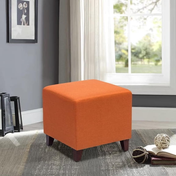Adeco  Simple British Style Passionate Cube Ottoman Footstool Orange Standard Ottoman