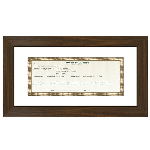 Americanflat 5x10 Picture Frame with Shatter-Resistant Glass with 3.5x8 Mat Business License Display - Walnut