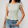 thumbnail image 2 of Telankuip Cute Gingham Plaid Tank Tops for Women Shirred Boat Neck Tie Shoulder Smocked Waisted Sleeveless Top Summer Y2k Slim Fit Ladies Checked Print Casual Blouses Green S, 2 of 5