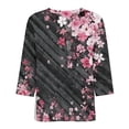 thumbnail image 4 of Womens 3/4 Length Sleeve V Neck Tunic Tops Casual Floral Printed Loose Fit Dressy Blouses for Work Black S, 4 of 5