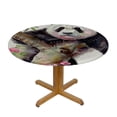thumbnail image 3 of WYYP Panda Bear Pink Flowers Cute Round Tablecloth Full Width Single-Sided Printing 100% Polyester Fiber Waterproof White, 3 of 8
