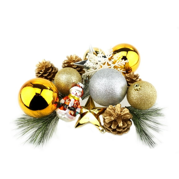 Christmas Ornaments and Pinecone Bowl Filler, 16-Piece (Gold)