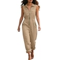 thumbnail image 2 of Idoravan Women's Solid Sleeveless Cargo Jumpsuit Zip Front Romper with Pockets Casual Loose Workwear Overalls for Summer jumpsuits for women casual, 2 of 9