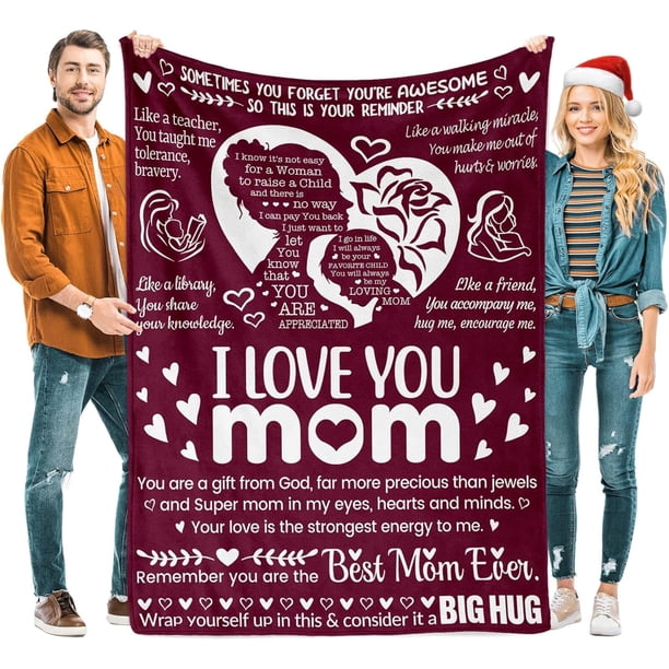 LHSHID Mother Blanket Warm Soft Throw Blanket Mom Gifts for Mothers Day Birthday Gifts for Mom from Daughter Son I Love You Mom(Grey) 60x80in