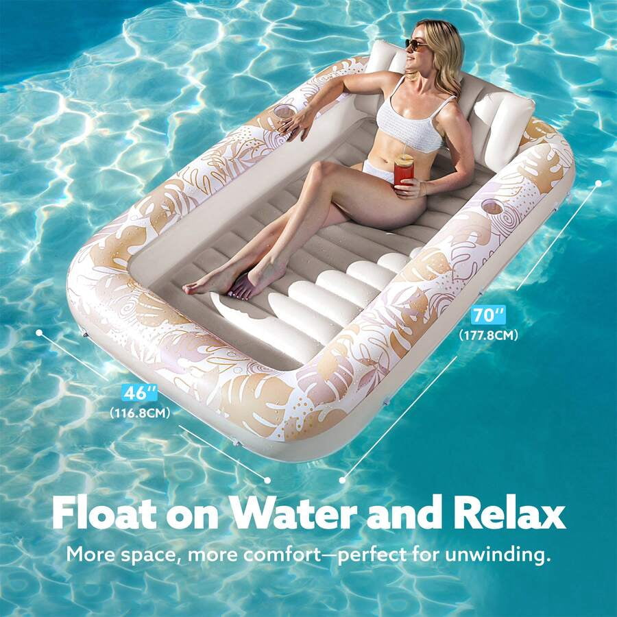 70" X 46" Swimming Pool Floating Tanning Pool Hammock Lounger, Water Inflatable Float Bed Inflatable Tanning Pool Lounger Float Large Suntan Tub Pool Floats Sun Tan Tub Ice Bath Tub Tanning Bed Blow