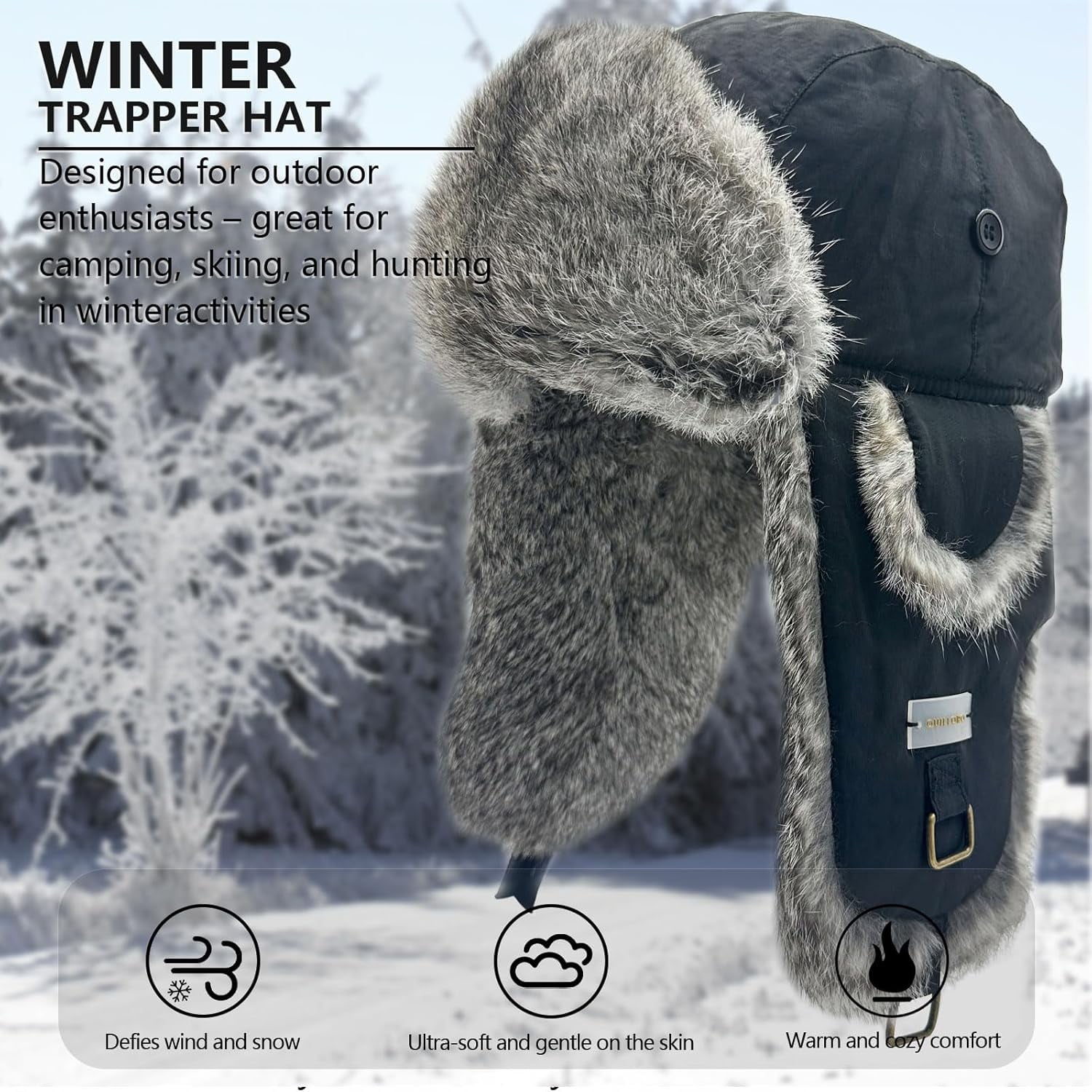 Winter Trapper Hat, Faux Rabbit Faux Fur Knit Russian Ushanka Aviator Warm Ski Hunting Cycling Winter Hats for Men and Women