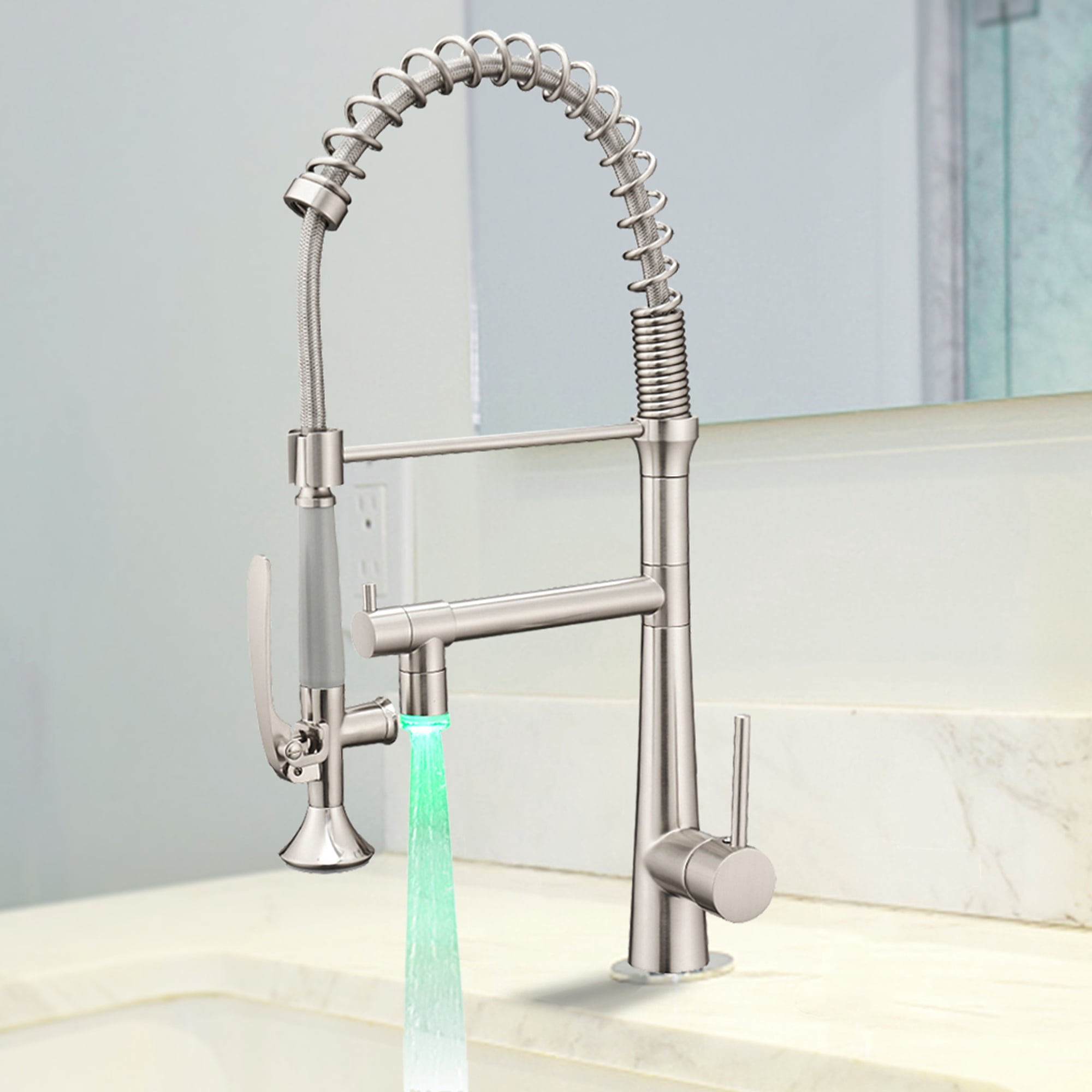 ANGELES HOME LED Light Kitchen Faucet with Pull Down Sprayer, Commercial Kitchen Sink Faucets with Sprayer, Brushed Nickel