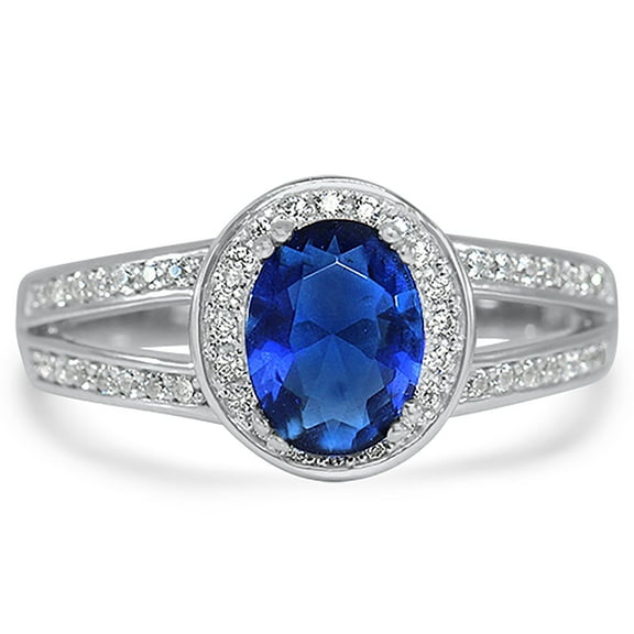 LaRaso & Co 1 Sterling Silver Oval Blue Sapphire CZ Halo Engagement Ring for Women Size 7